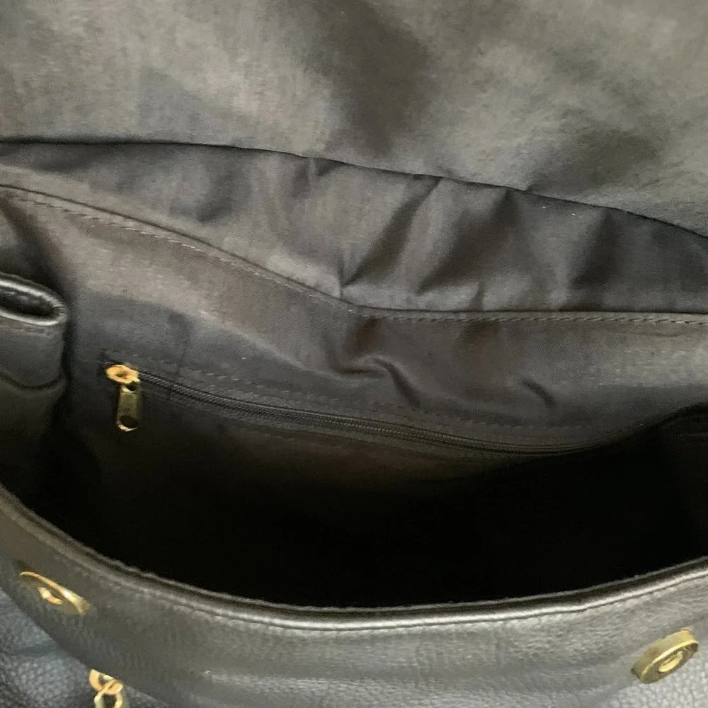 Black Backpack Purse Pebbled Vegan PU Faux Leather Lightweight Gold Accents 154A